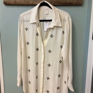 Chico's Cream and Silver Embellished Shirt